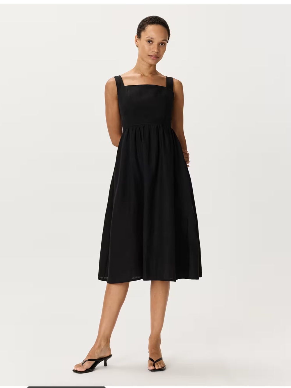 NWT Quince 100% European Linen Fit and Flare Black Large Midi Dress